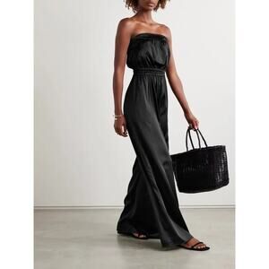 Rivet Utility Queen Strapless Silk Blend Satin Black Jumpsuit Size XS $550 MSRP